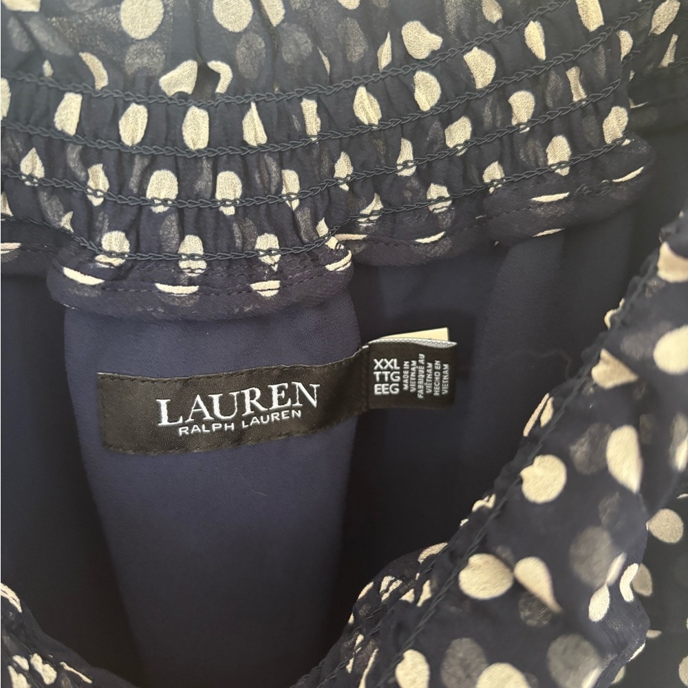 Ralph Lauren Navy Polka Dot Off-Shoulder Blouse - Picture 6 of 10